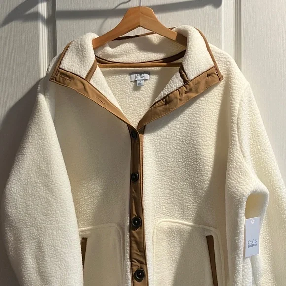 Croft & Barrow Cream Teddy Jacket with Tan Accents - Picture 6 of 8